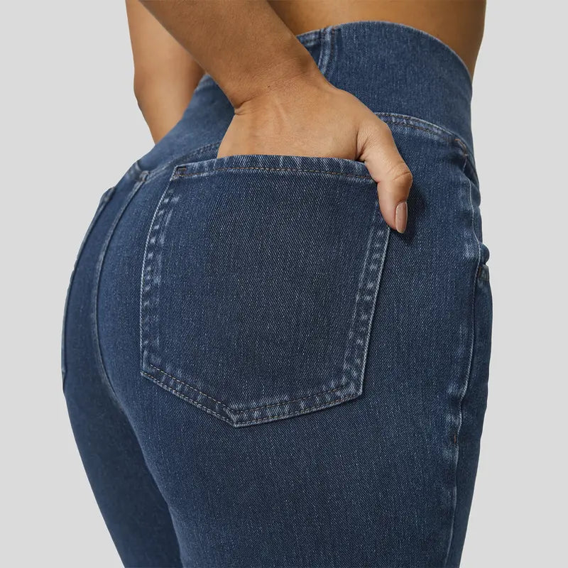 Women's High Waisted Crossover Flare Jeans – Stretchy Casual Fit Pants with Pockets
