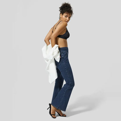 Women's High Waisted Crossover Flare Jeans – Stretchy Casual Fit Pants with Pockets
