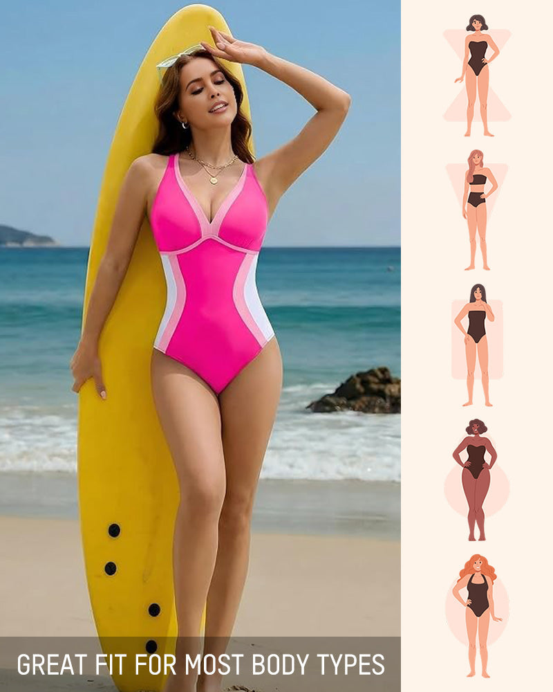 👙2026 NEW TYPE 50% OFF✨Women's Color Block Shapewear One Piece Swimsuit