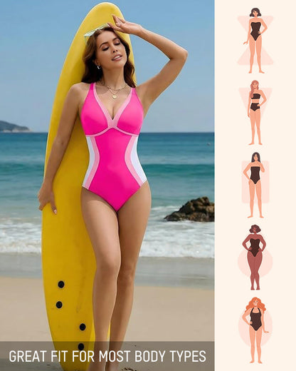 👙2026 NEW TYPE 50% OFF✨Women's Color Block Shapewear One Piece Swimsuit