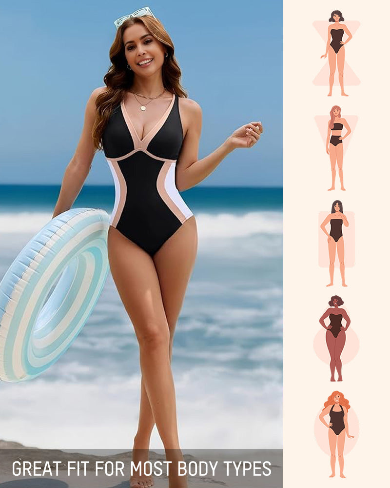 👙2026 NEW TYPE 50% OFF✨Women's Color Block Shapewear One Piece Swimsuit