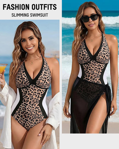 👙2026 NEW TYPE 50% OFF✨Women's Color Block Shapewear One Piece Swimsuit