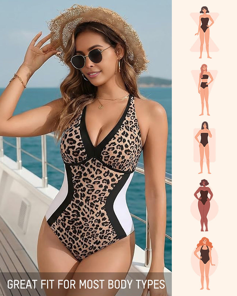 👙2026 NEW TYPE 50% OFF✨Women's Color Block Shapewear One Piece Swimsuit
