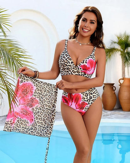🎁Limited time 60% OFF⏳👙3-Piece Floral Modest High-Waist Swim Skirt Set
