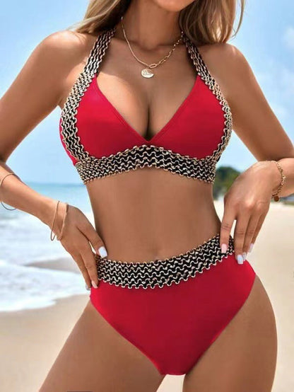 🔥Last Day Promotion 56% OFF🔥Sexy V-neck Women's Holiday Swimsuit With Wavy Pattern