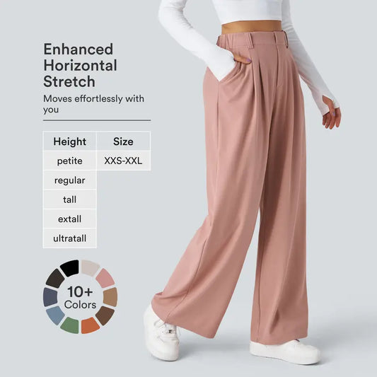 Women's High Waisted Waffle Wide Leg Pants with Side Pockets – Comfortable Casual Trousers for Everyday Wear