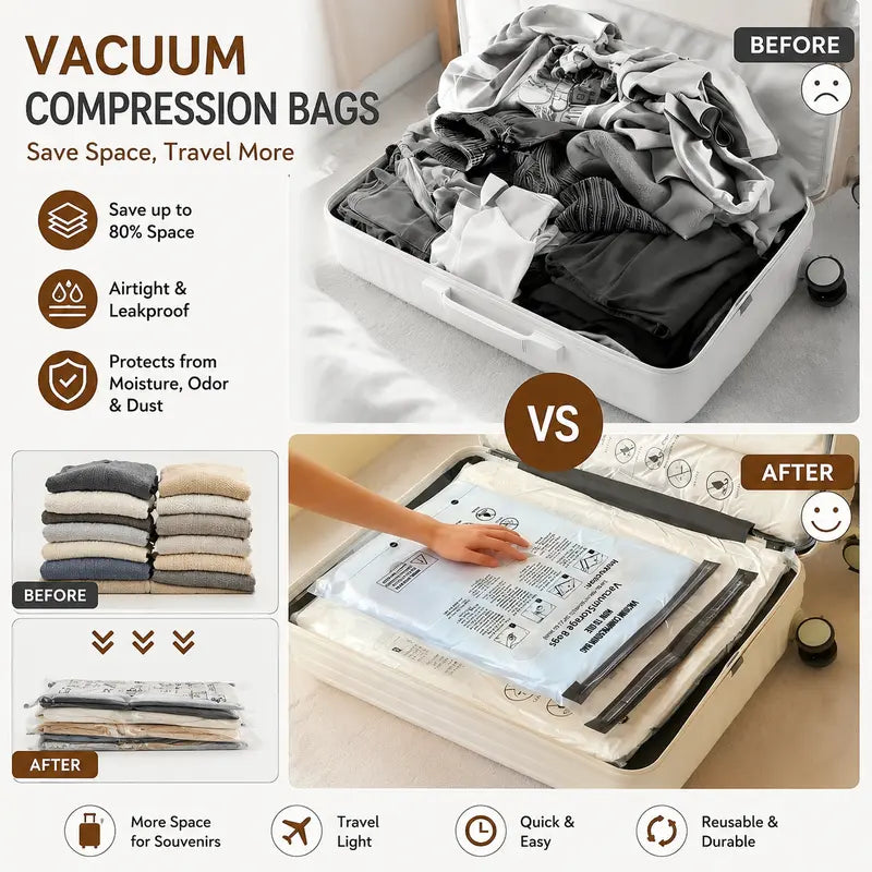 ✅ Travel Vacuum Compression Bags with Electric Pump – Space Saving Storage Bags for Luggage & Home