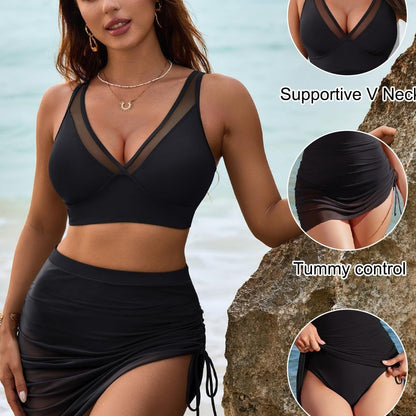 👙LAST DAY SALE 49% OFF!!💐Swim Skirt High Waisted Bikini Sets Tummy Control Swimsuits
