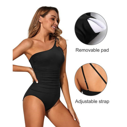 💥LAST DAY SALE 50% OFF🏖️👙One Shoulder One Piece Swimsuit For Women Tummy Control Bathing Suit