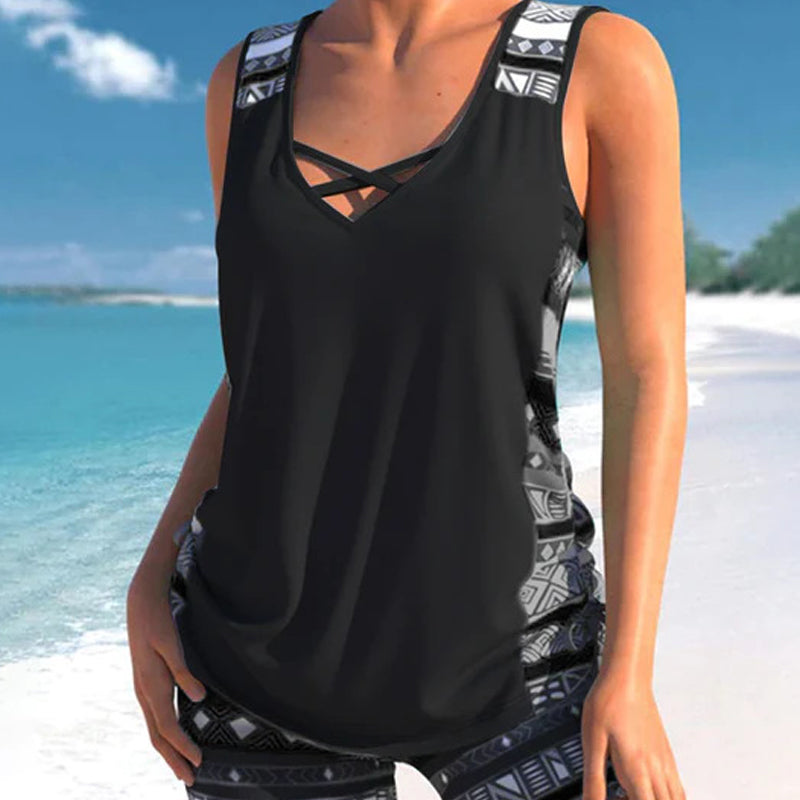 ⏰LAST DAY 60% OFF - Miraclesuit Women's Tummy Control Tankini Set with Built-In Bra – Flattering Boho Swimwear with Shorts🔥