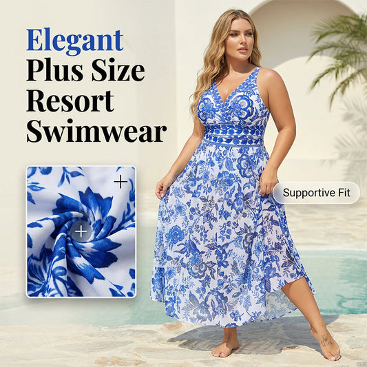 👙Last Day Promotion🌴Plus Size Halter Bikini Set with Swim Skirt
